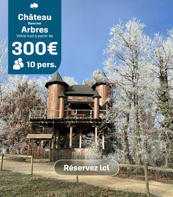 Château dans les arbres : visuel de l’hébergement, tarif de l’offre et capacité d’accueil.