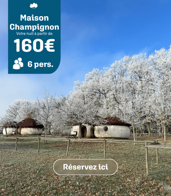Maison Champignon : visuel de l’hébergement, tarif de l’offre et capacité d’accueil.